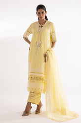 Stitched Embroidered Raw Silk Shirt + Culotte + Dupatta